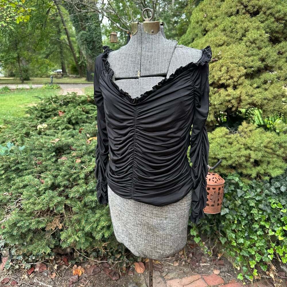 Express Ruched Long Sleeve Top Size L Black NWT Y2K club datenight